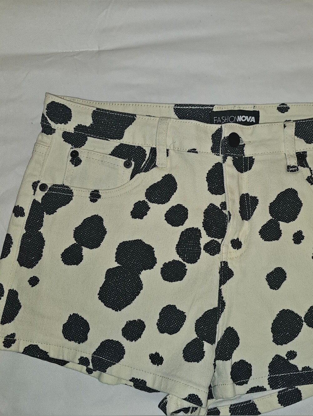 Fashion Nova Black & White Spot Print Denim Shorts